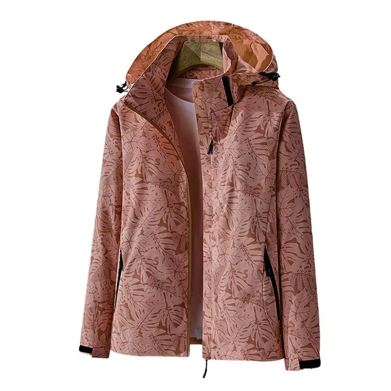 Manteau imperméable femme à capuche – Veste coupe-vent imprimée feuilles pour l’automne