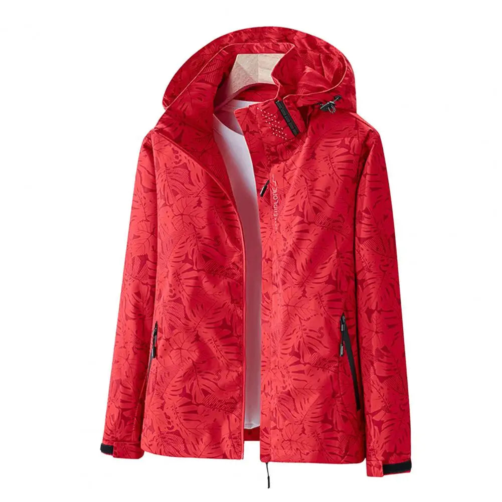 Manteau imperméable femme à capuche – Veste coupe-vent imprimée feuilles pour l’automne