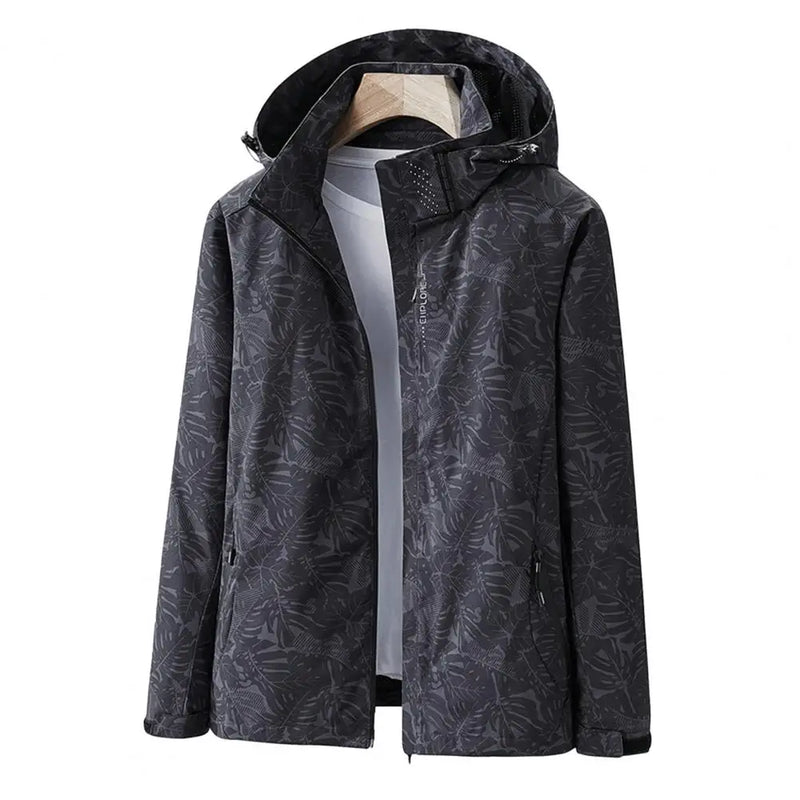 Manteau imperméable femme à capuche – Veste coupe-vent imprimée feuilles pour l’automne