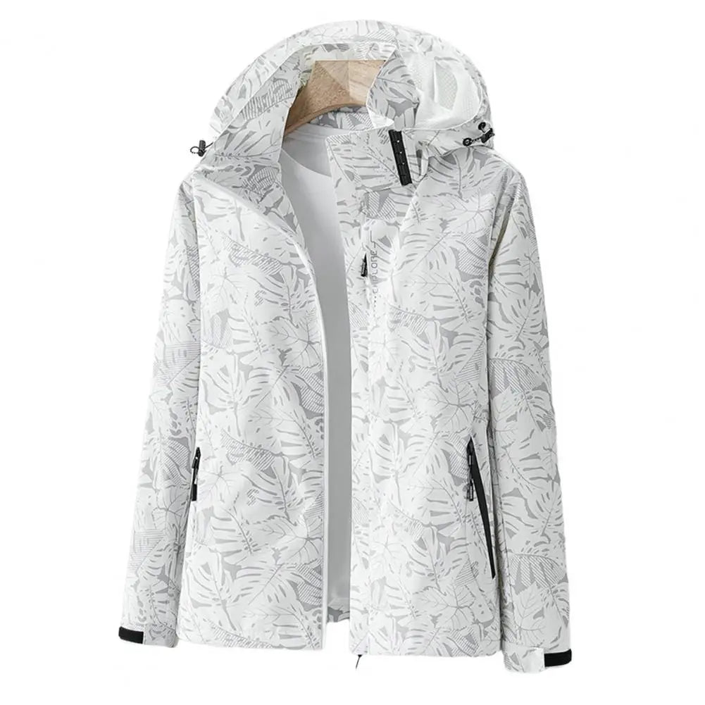 Manteau imperméable femme à capuche – Veste coupe-vent imprimée feuilles pour l’automne