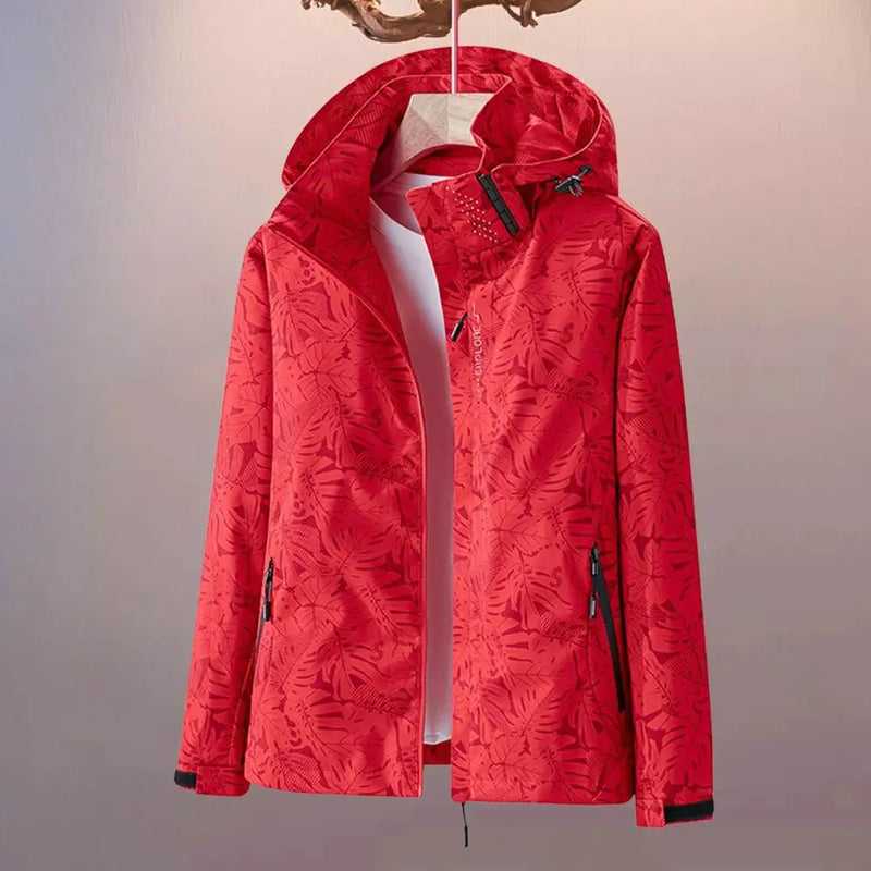 Manteau imperméable femme à capuche – Veste coupe-vent imprimée feuilles pour l’automne
