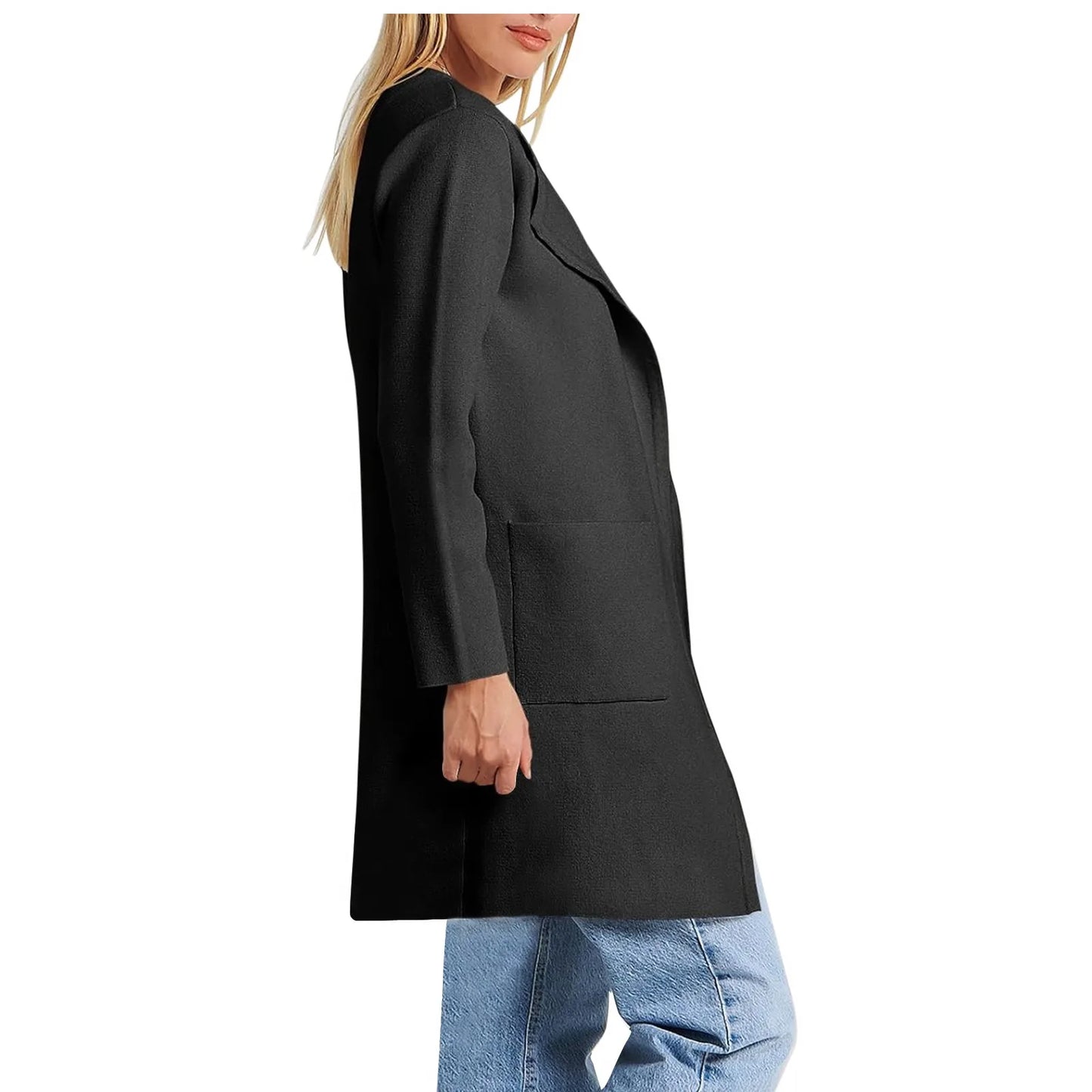 Cardigan Femme Uni Oversize – Gilet Long à Manches Longues